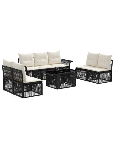 Set Divano da Giardino 8 pz Nero e Bianco Crema polyrattan
