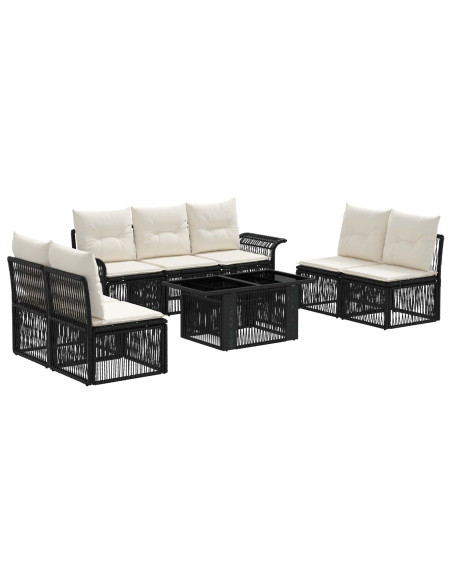 Set Divano da Giardino 8 pz Nero e Bianco Crema polyrattan