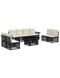 Set Divano da Giardino 9 pz Nero e Bianco Crema polyrattan 2