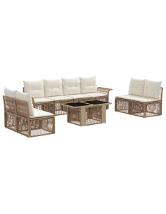 Set Divano da Giardino 9 pz Beige e Bianco Crema polyrattan 2