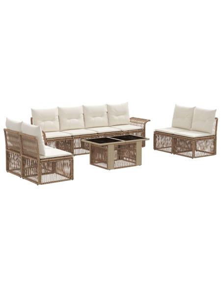 Set Divano da Giardino 9 pz Beige e Bianco Crema polyrattan