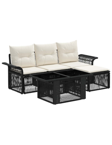 Set Divano da Giardino 5 pz Nero e Bianco Crema polyrattan