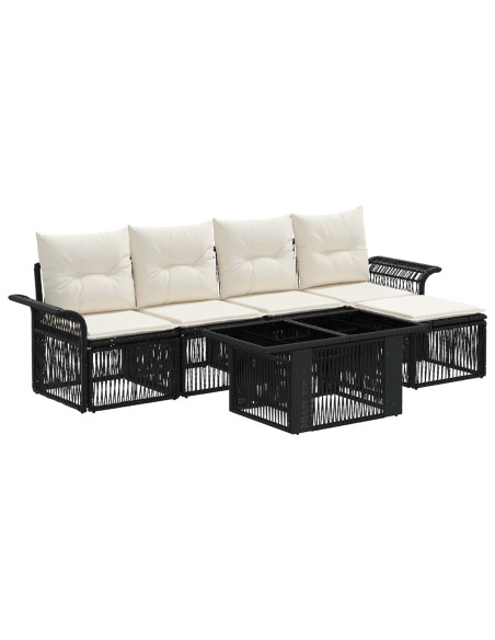 Set Divano da Giardino 6 pz Nero e Bianco Crema polyrattan