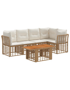 Set Divano da Giardino 6 pz Naturale e Bianco Crema polyrattan 2