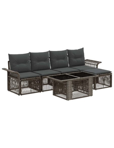 Set Divano da Giardino 6 pz Grigio e Grigio Scuro polyrattan