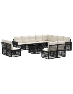 Set Divano da Giardino 13 pz Nero e Bianco Crema polyrattan 2