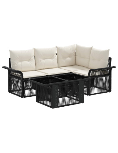 Set Divano da Giardino 5 pz Nero e Bianco Crema polyrattan