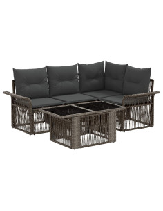 Set Divano da Giardino 5 pz Grigio e Grigio Scuro polyrattan 2
