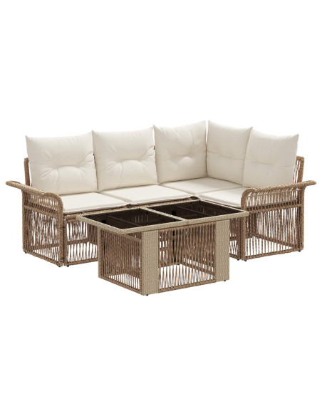 Set Divano da Giardino 5 pz Beige e Bianco Crema polyrattan