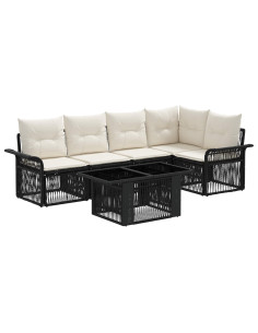 Set Divano da Giardino 6 pz Nero e Bianco Crema polyrattan 2