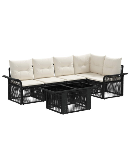 Set Divano da Giardino 6 pz Nero e Bianco Crema polyrattan