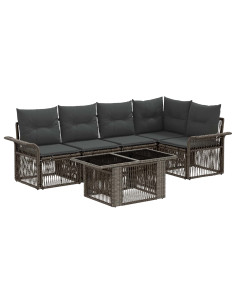 Set Divano da Giardino 6 pz Grigio e Grigio Scuro polyrattan 2