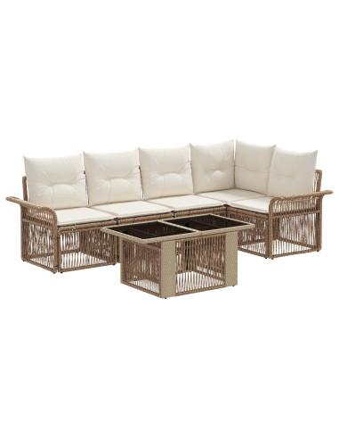 Set Divano da Giardino 6 pz Beige e Bianco Crema polyrattan