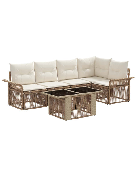 Set Divano da Giardino 6 pz Beige e Bianco Crema polyrattan