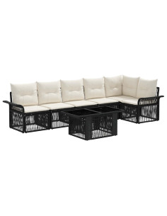 Set Divano da Giardino 7 pz Nero e Bianco Crema polyrattan 2