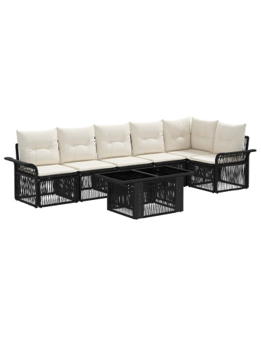 Set Divano da Giardino 7 pz Nero e Bianco Crema polyrattan