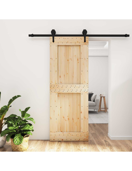 Porta scorrevole Naturale e Nero 80 x 210 cm