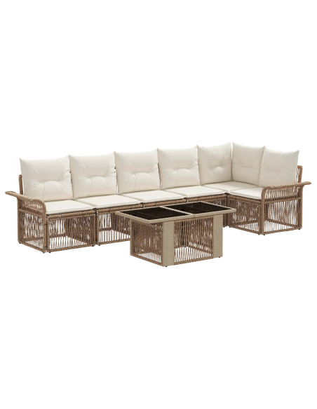 Set Divano da Giardino 7 pz Beige e Bianco Crema polyrattan