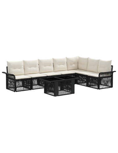 Set Divano da Giardino 8 pz Nero e Bianco Crema polyrattan