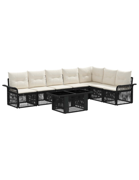 Set Divano da Giardino 8 pz Nero e Bianco Crema polyrattan