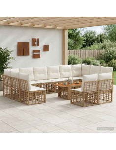 Set Divano da Giardino 13 pz Naturale e Bianco Crema polyrattan