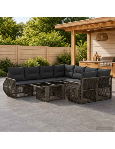 Set Divano da Giardino 9 pz Grigio e Grigio Scuro polyrattan