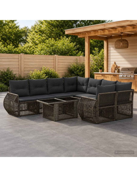 Set Divano da Giardino 9 pz Grigio e Grigio Scuro polyrattan