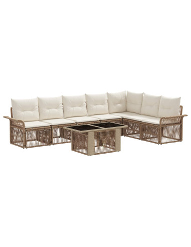 Set Divano da Giardino 8 pz Beige e Bianco Crema polyrattan