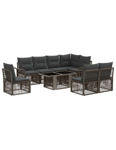 Set Divano da Giardino 9 pz Grigio e Grigio Scuro polyrattan 2