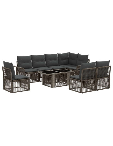 Set Divano da Giardino 9 pz Grigio e Grigio Scuro polyrattan