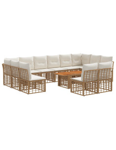 Set Divano da Giardino 13 pz Naturale e Bianco Crema polyrattan 2