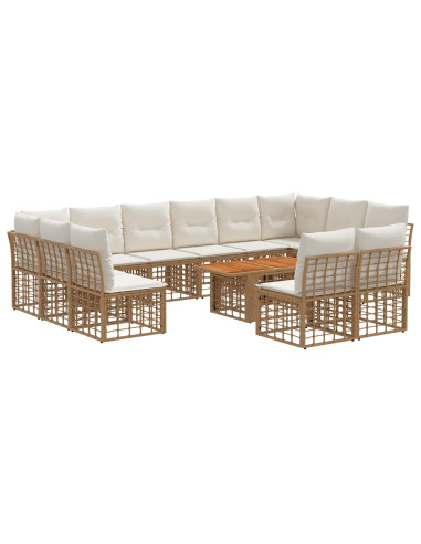 Set Divano da Giardino 13 pz Naturale e Bianco Crema polyrattan