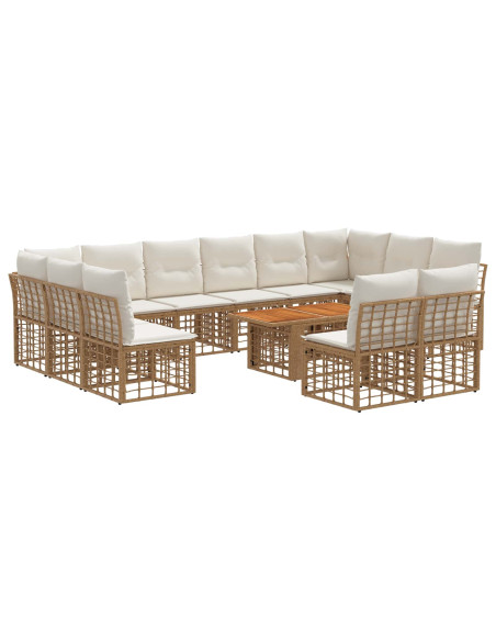 Set Divano da Giardino 13 pz Naturale e Bianco Crema polyrattan