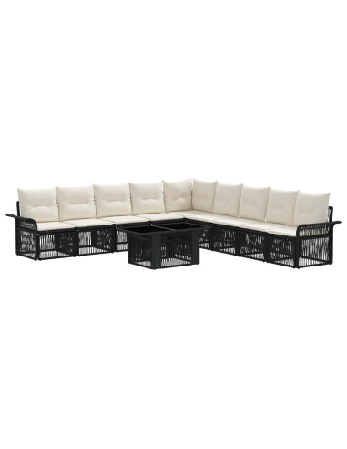 Set Divano da Giardino 10 pz Nero e Bianco Crema polyrattan