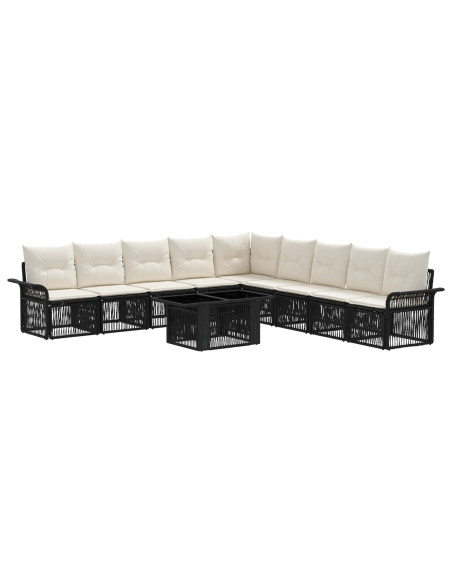 Set Divano da Giardino 10 pz Nero e Bianco Crema polyrattan