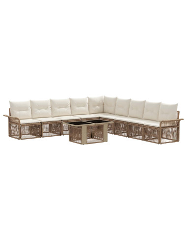 Set Divano da Giardino 10 pz Beige e Bianco Crema polyrattan