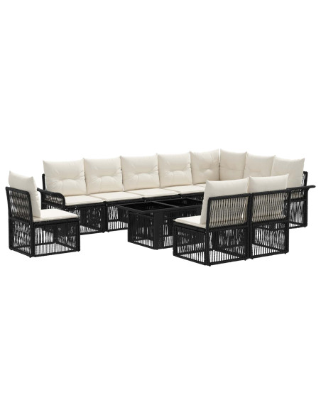 Set Divano da Giardino 11 pz Nero e Bianco Crema polyrattan