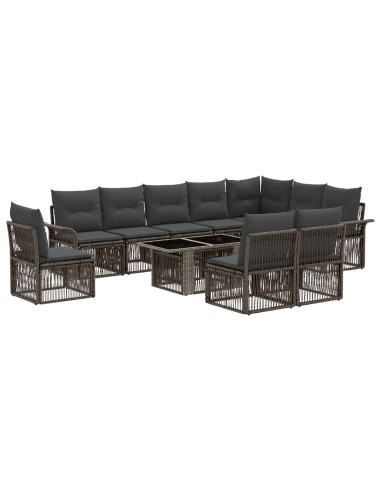 Set Divano da Giardino 11 pz Grigio e Grigio Scuro polyrattan