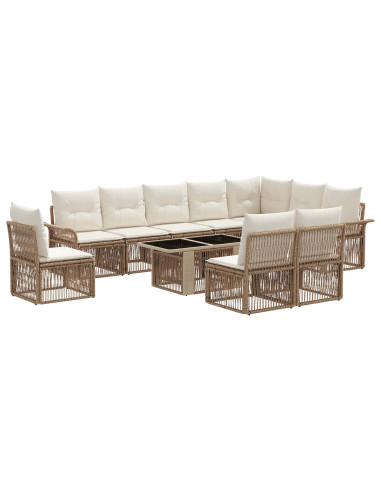 Set Divano da Giardino 11 pz Beige e Bianco Crema polyrattan