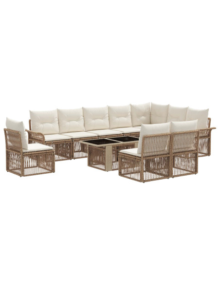 Set Divano da Giardino 11 pz Beige e Bianco Crema polyrattan