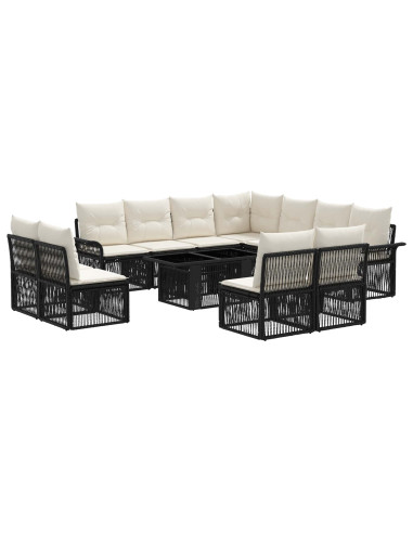 Set Divano da Giardino 12 pz Nero e Bianco Crema polyrattan