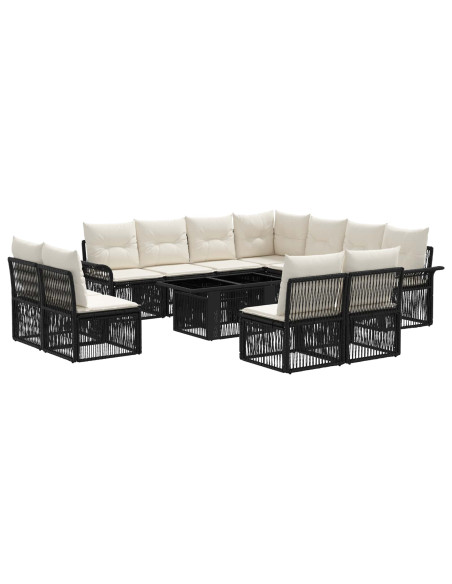 Set Divano da Giardino 12 pz Nero e Bianco Crema polyrattan