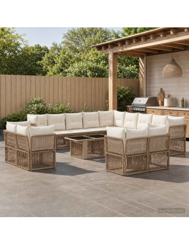 Set Divano da Giardino 14 pz Beige polyrattan