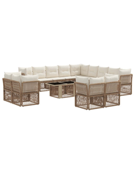 Set Divano da Giardino 14 pz Beige polyrattan