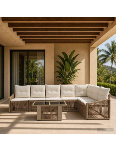 Set Divano da Giardino 8 pz Beige e Bianco Crema polyrattan
