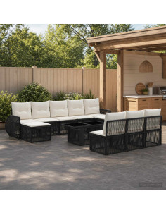 Set Divano da Giardino 11 pz Nero e Bianco Crema polyrattan