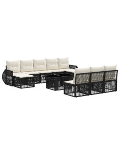 Set Divano da Giardino 11 pz Nero e Bianco Crema polyrattan 2