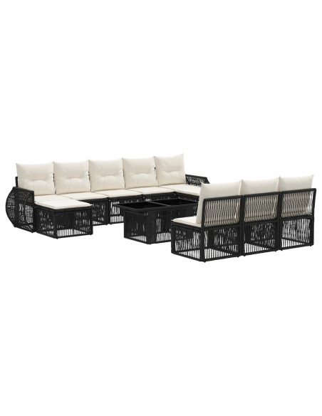 Set Divano da Giardino 11 pz Nero e Bianco Crema polyrattan