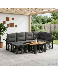 Set Divano da Giardino 7 pz Nero e Grigio scuro polyrattan