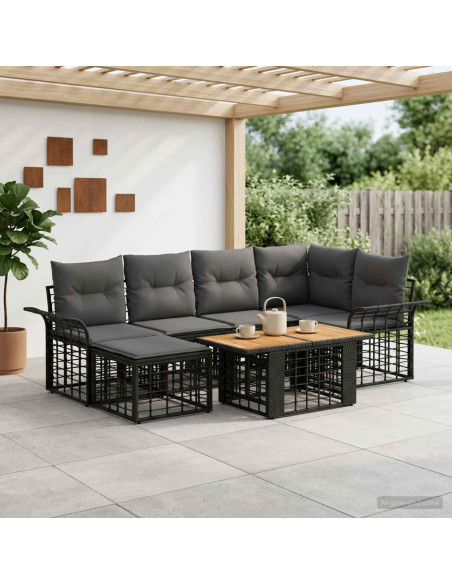 Set Divano da Giardino 7 pz Nero e Grigio scuro polyrattan